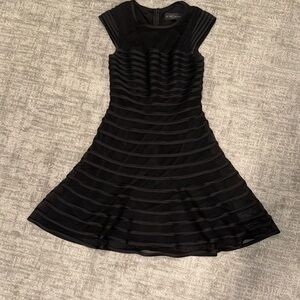 Betsy & Adam Black Ribbed Pleated Cocktail Mini Dress